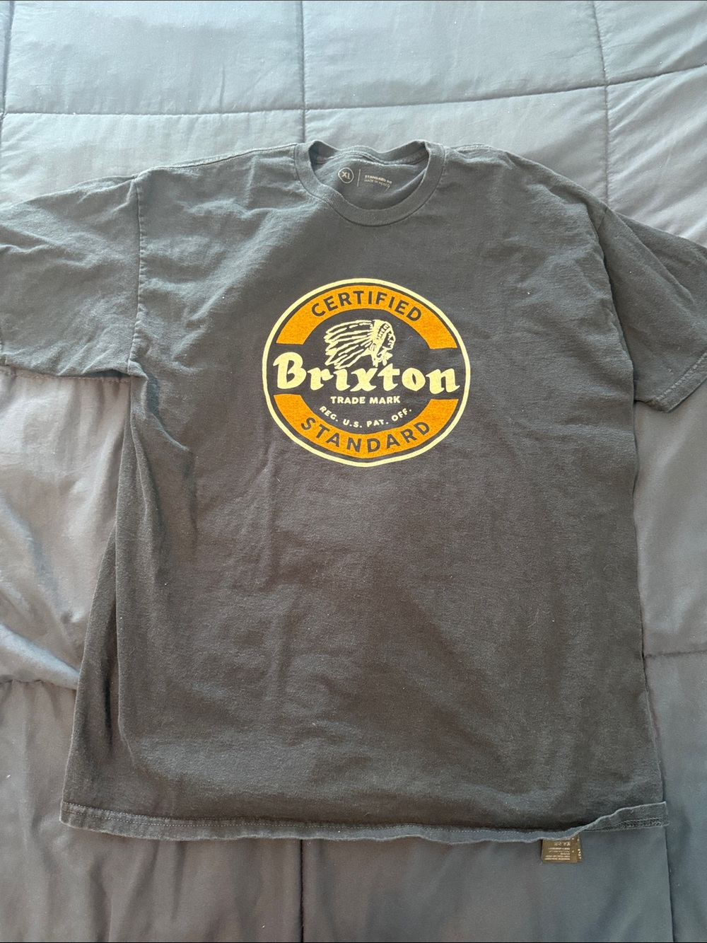 Brixton Black Short-Sleeve Tee with Yellow & Cream Logo